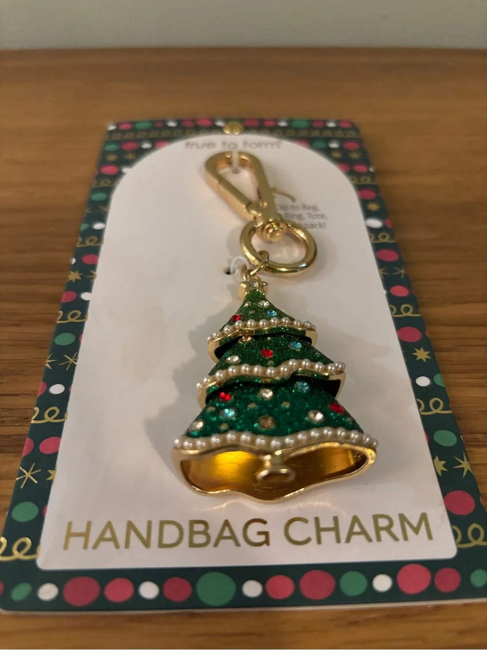 True to Form Green Glitter Christmas Tree Handbag Charm Keychain NWT - Picture 5 of 7